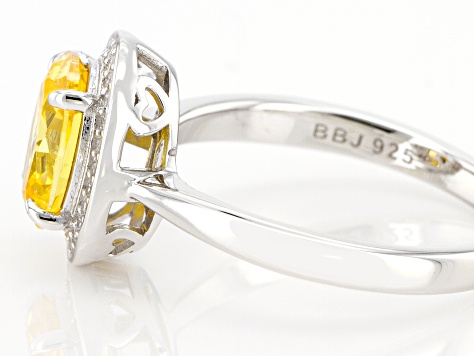 Yellow And White Diamond Simulants Rhodium Over Sterling Silver Ring 3.27ctw