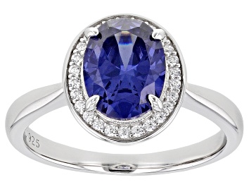 Picture of Blue And White Diamond Simulants Rhodium Over Sterling Silver Ring 3.22ctw