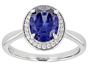 Blue And White Diamond Simulants Rhodium Over Sterling Silver Ring 3.22ctw