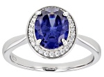 Blue And White Diamond Simulants Rhodium Over Sterling Silver Ring 3.22ctw