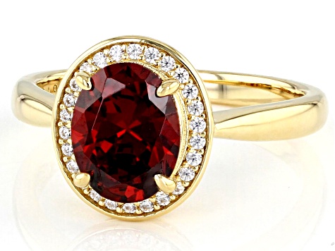 Red And White Cubic Zirconia 18k Yellow Gold Over Silver Ring 3.27ctw