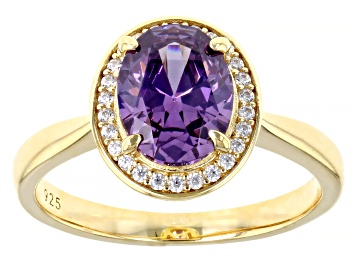 Picture of Purple And White Cubic Zirconia 18k Yellow Gold Over Sterling Silver Ring 3.22ctw