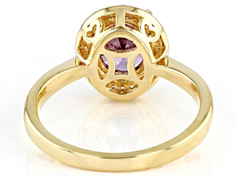 Purple And White Cubic Zirconia 18k Yellow Gold Over Sterling Silver Ring 3.22ctw