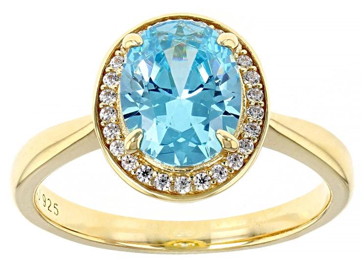 Light Blue And White Cubic Zirconia 18k Yellow Gold Over Sterling Silver Ring 3.00ctw