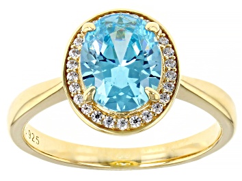Picture of Light Blue And White Cubic Zirconia 18k Yellow Gold Over Sterling Silver Ring 3.00ctw