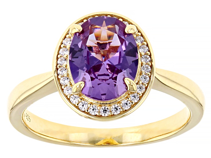 Purple Lab Created Color Change Sapphire & White Cubic Zirconia 18k Yellow Gold Over Silver Ring