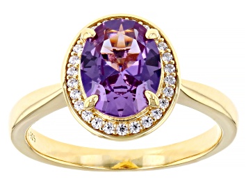 Picture of Purple Lab Created Color Change Sapphire & White Cubic Zirconia 18k Yellow Gold Over Silver Ring