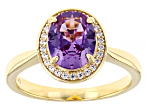 Purple Lab Created Color Change Sapphire & White Cubic Zirconia 18k Yellow Gold Over Silver Ring