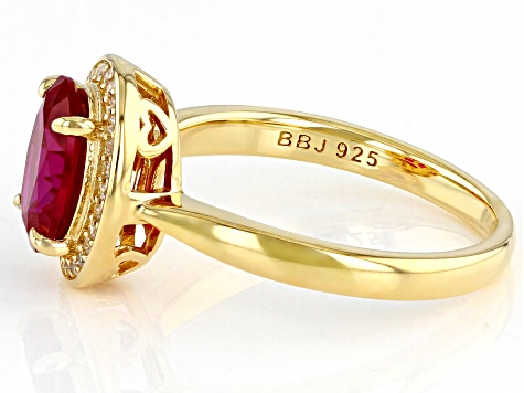 Lab Created Ruby and White Cubic Zirconia 18k Yellow Gold Over Sterling Silver Ring 2.33ctw