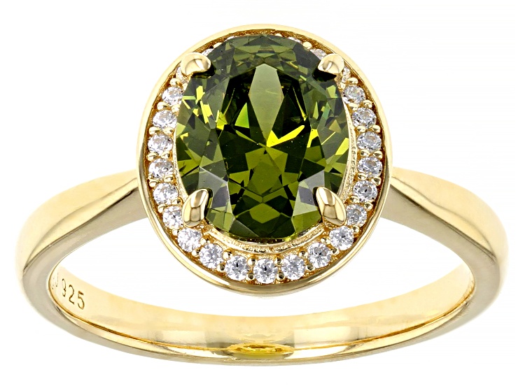 Green And White Cubic Zirconia 18k Yellow Gold Over Sterling Silver Ring 3.25ctw