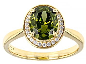 Picture of Green And White Cubic Zirconia 18k Yellow Gold Over Sterling Silver Ring 3.25ctw