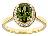 Green And White Cubic Zirconia 18k Yellow Gold Over Sterling Silver Ring 3.25ctw