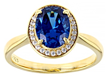 Picture of Blue And White Cubic Zirconia 18k Yellow Gold Over Sterling Silver Ring 3.30ctw