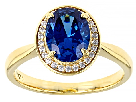 Blue And White Cubic Zirconia 18k Yellow Gold Over Sterling Silver Ring 3.30ctw