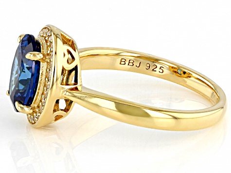 Blue And White Cubic Zirconia 18k Yellow Gold Over Sterling Silver Ring 3.30ctw