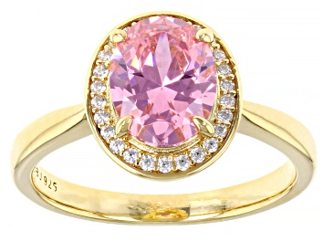 Picture of Pink And White Cubic Zirconia 18k Yellow Gold Over Sterling Silver Ring 3.30ctw