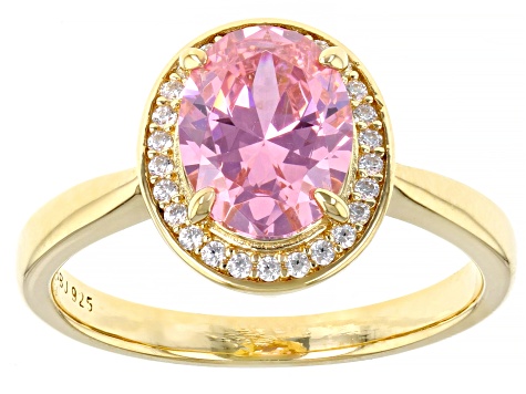 Pink And White Cubic Zirconia 18k Yellow Gold Over Sterling Silver Ring 3.30ctw