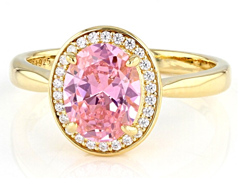Pink And White Cubic Zirconia 18k Yellow Gold Over Sterling Silver Ring 3.30ctw