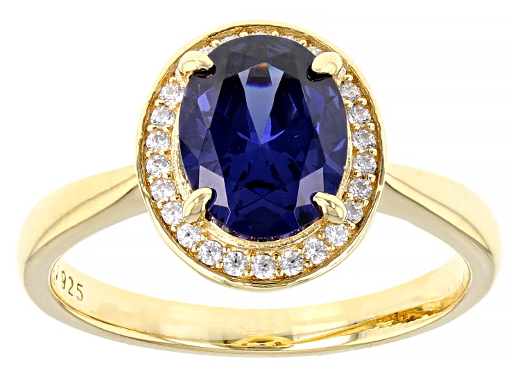 Blue And White Cubic Zirconia 18k Yellow Gold Over Sterling Silver Ring 3.22ctw