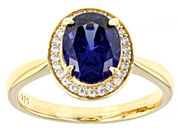 Picture of Blue And White Cubic Zirconia 18k Yellow Gold Over Sterling Silver Ring 3.22ctw