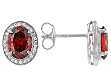 Picture of Red And White Cubic Zirconia Rhodium Over Sterling Silver Earrings 4.23ctw