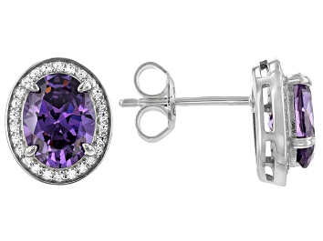 Picture of Purple And White Cubic Zirconia Rhodium Over Sterling Silver Earrings 4.31ctw