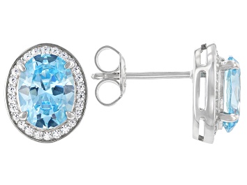 Picture of Light Blue And White Cubic Zirconia Rhodium Over Sterling Silver Earrings 4.51ctw