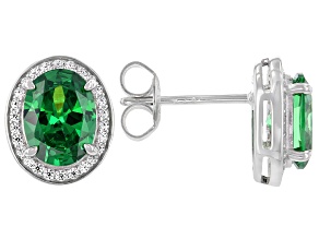 Green And White Cubic Zirconia Rhodium Over Sterling Silver Earrings 4.21ctw