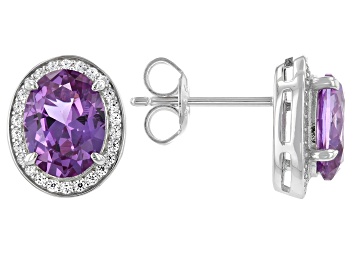 Picture of Purple Lab Created Color Change Sapphire & White Cubic Zirconia Rhodium Over Silver Earrings