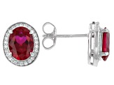 Lab Created Ruby And White Cubic Zirconia Rhodium Over Sterling Silver Earrings 3.18ctw