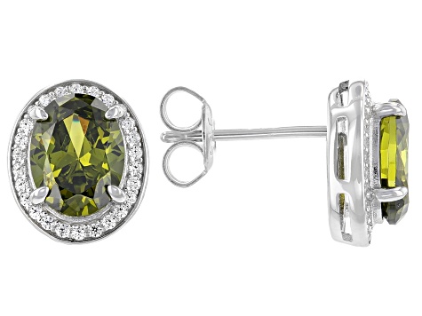 Green And White Cubic Zirconia Rhodium Over Sterling Silver Earrings 4.39ctw