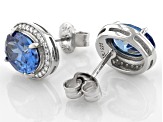 Blue And White Cubic Zirconia Rhodium Over Sterling Silver Earrings 4.56ctw