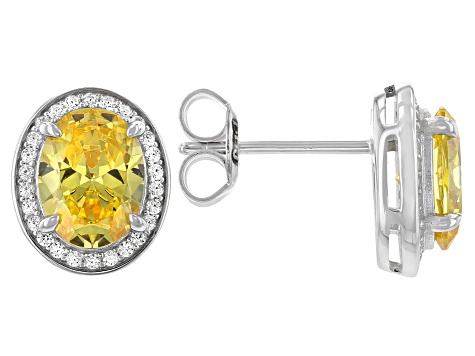 Yellow And White Cubic Zirconia Rhodium Over Sterling Silver Earrings 4.36ctw