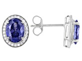 Blue And White Cubic Zirconia Rhodium Over Sterling Silver Earrings 4.36ctw