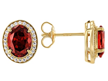 Picture of Red And White Cubic Zirconia 18k Yellow Gold Over Silver Earrings 4.23ctw