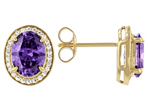 Purple And White Cubic Zirconia 18k Yellow Gold Over Sterling Silver Earrings 4.31ctw