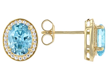 Picture of Light Blue And White Cubic Zirconia 18k Yellow Gold Over Sterling Silver Earrings 4.51ctw