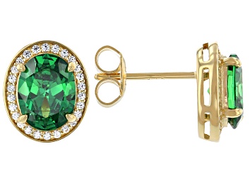 Picture of Green And White Cubic Zirconia 18k Yellow Gold Over Sterling Silver Earrings 4.21ctw