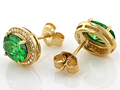 Green And White Cubic Zirconia 18k Yellow Gold Over Sterling Silver Earrings 4.21ctw