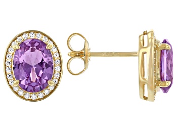 Picture of Purple Lab Created Color Change Sapphire & White Cubic Zirconia 18k Yellow Gold Over Sterling Silver