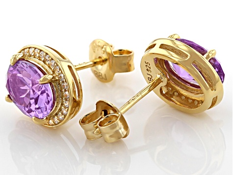 Purple Lab Created Color Change Sapphire & White Cubic Zirconia 18k Yellow Gold Over Sterling Silver