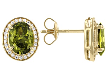 Picture of Green And White Cubic Zirconia 18k Yellow Gold Over Sterling Silver Earrings 4.39ctw