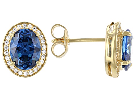 Blue And White Cubic Zirconia 18k Yellow Gold Over Sterling Silver Earrings 4.56ctw