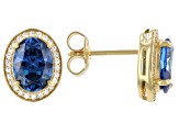 Blue And White Cubic Zirconia 18k Yellow Gold Over Sterling Silver Earrings 4.56ctw