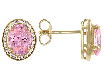 Picture of Pink And White Cubic Zirconia 18k Yellow Gold Over Sterling Silver Earrings 4.15ctw