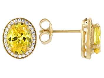 Picture of Yellow And White Cubic Zirconia 18k Yellow Gold Over Sterling Silver Earrings 4.36ctw