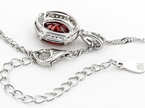Red And White Cubic Zirconia Rhodium Over Sterling Silver Pendant With Chain 3.26ctw
