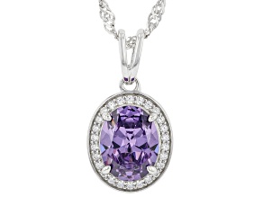Purple And White Cubic Zirconia Rhodium Over Sterling Silver Pendant With Chain 3.22ctw