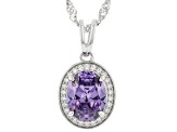 Purple And White Cubic Zirconia Rhodium Over Sterling Silver Pendant With Chain 3.22ctw