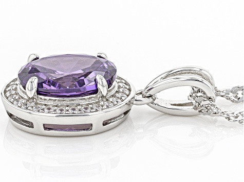 Purple And White Cubic Zirconia Rhodium Over Sterling Silver Pendant With Chain 3.22ctw